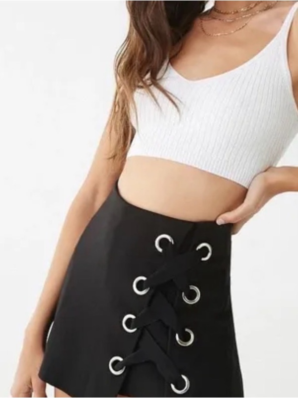Forever 21 Black Lace-Up MiniShort/ Skirt with Silver Grommets S
